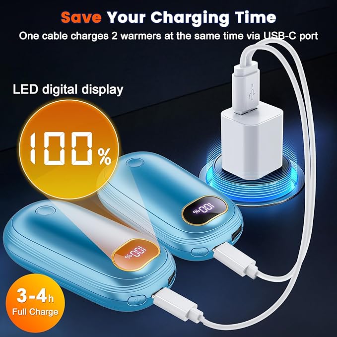 Electric Hand Warmers Rechargeable with Power Bank, LED Display, 17Hrs Warmth, Dual-Side 4 Levels Fast Heating Portable Pocket Heater for Hunting, Camping, Golf, Outdoor, Gifts for Women/Men