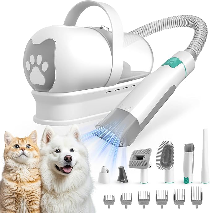 8VR Dog Grooming Kit, Pet Grooming Vacuum with Pet Clipper Nail Grinder, Dog Hair Vacuum with 6 Pet Grooming Tools for Dog...