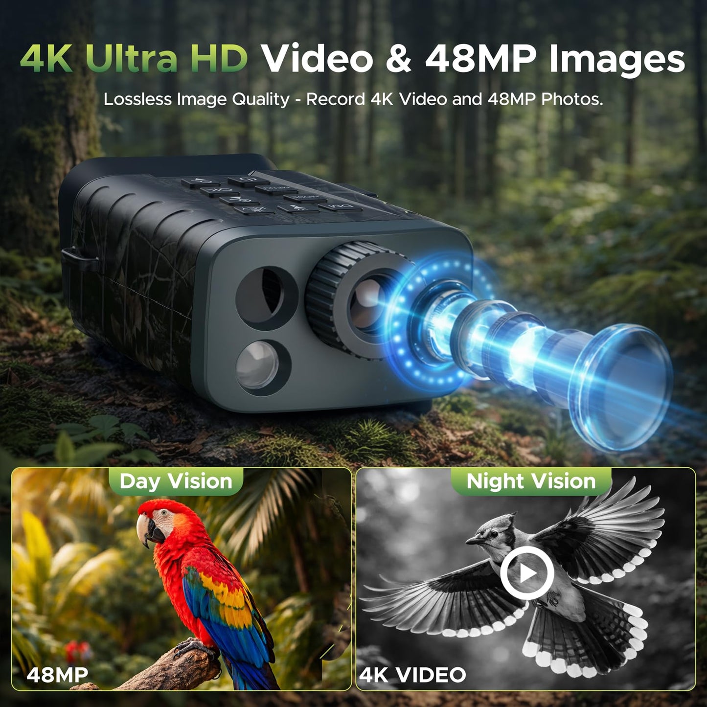 Night Vision Goggles with Rangefinder – 4K Video, 18X Zoom Night Vision Binoculars, 5000mAh Rechargeable, 64GB Card, 1200yd Rangefinder & 1968ft Night Vision – for Security, Wildlife Observation