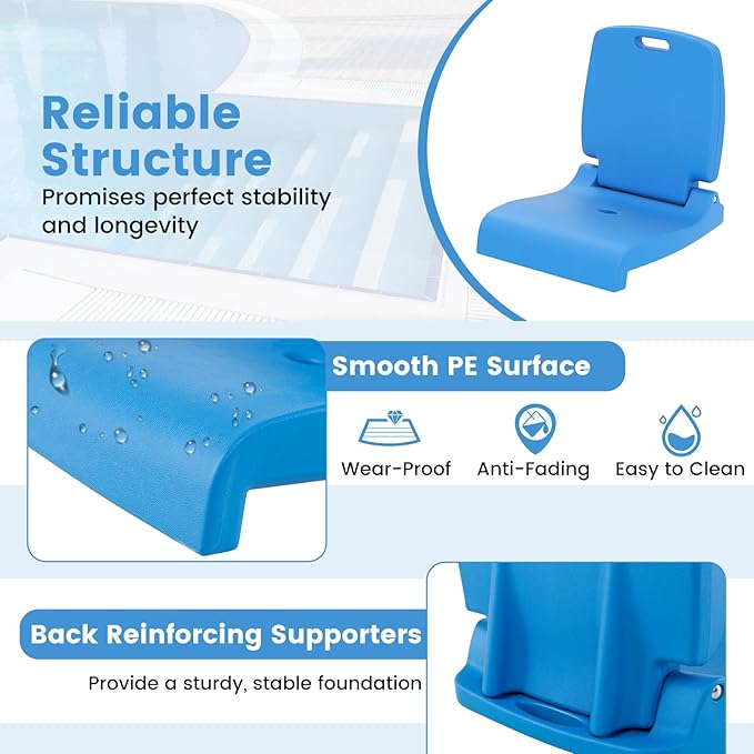 Goplus Poolside Chair for Edge of Pool, Foldable Portable Flip Seat w/Back Support & 2 Handles, Lightweight Outdoor Camping Chair for Stadium, Tailgating, Fishing, Boats, Beach (Blue, 2 Packs)