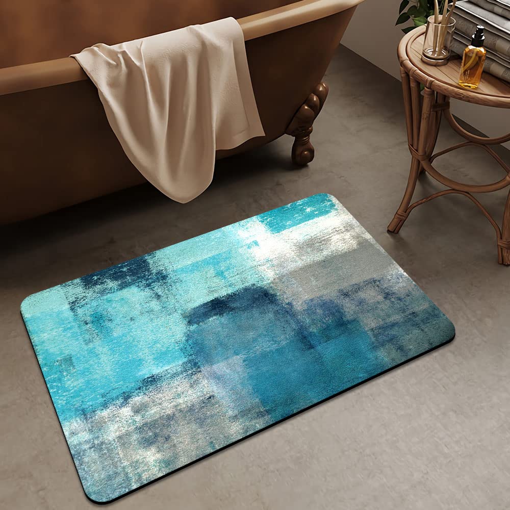 ZHUZHISHAN Bath Mat Rug,Blue oceanNon Slip Quick Dry Super Absorbent Thin Bathroom Rugs Fit Under Door-Easy to Clean Bathroom Floor Mats-Shower Rug for Shower Sink Bathtub(16" x 24"in)