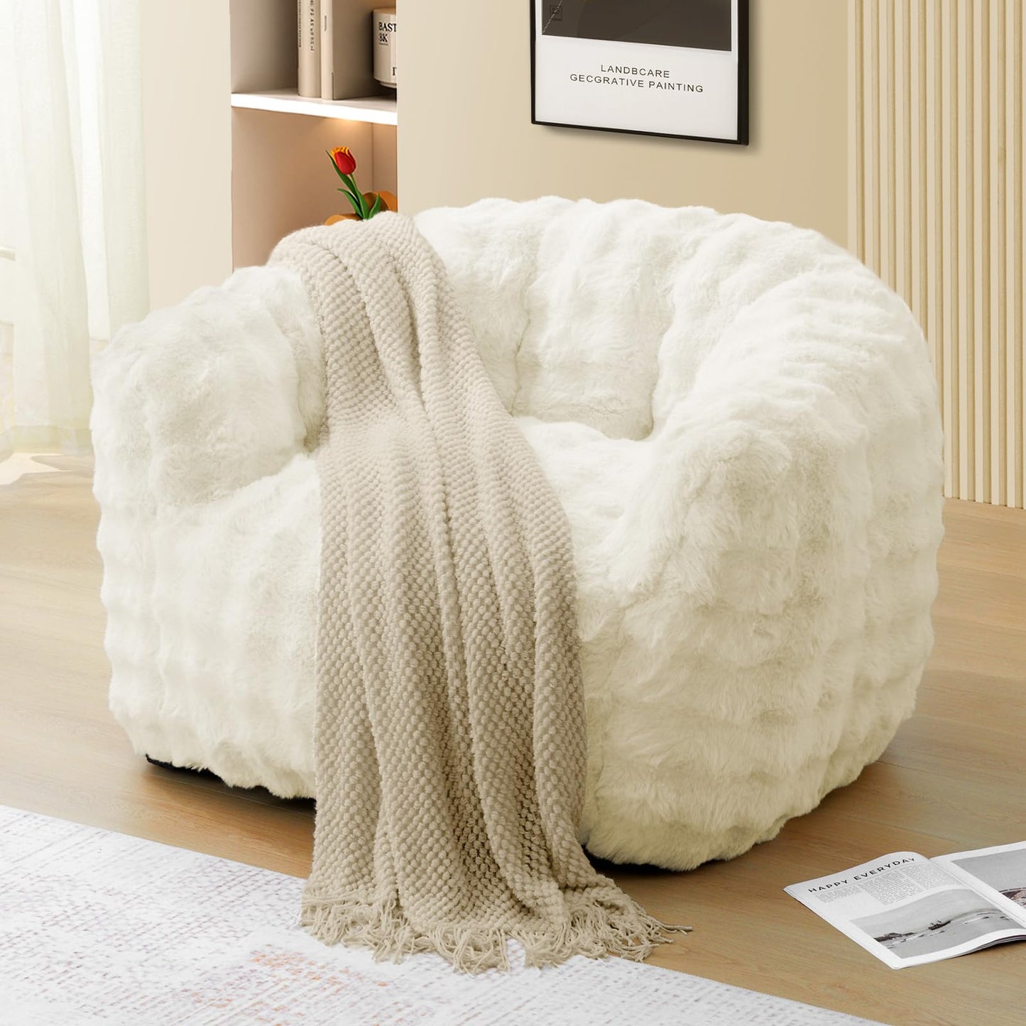 KINGYES Giant Bean Bag Chair, Oversized Bean Bag Couch for Adults, Beige(Pillow not Included)