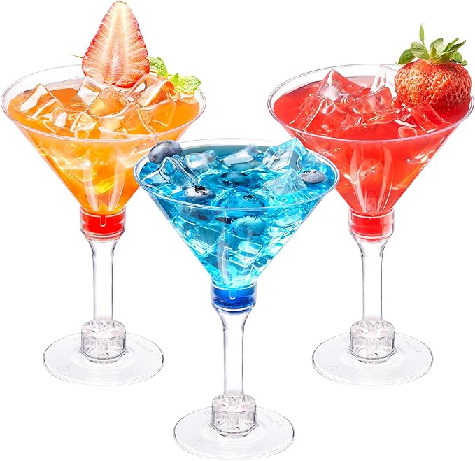 25 Pack Plastic Martini Cocktail Glasses - Reusable Tall Cocktail Glasses for Bar, Margarita, Whiskey, Tequila, Dessert Cu...