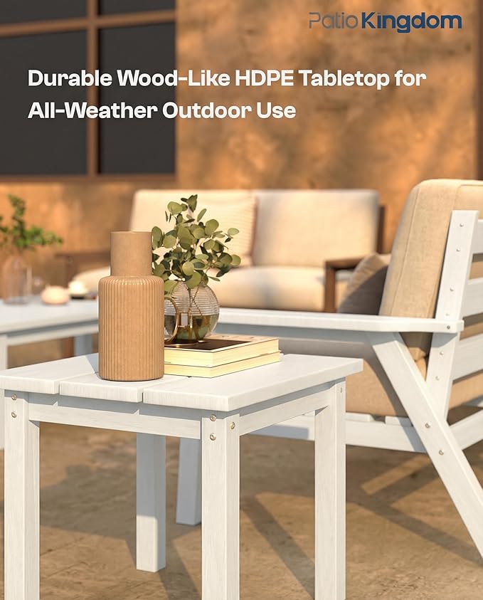 Patio Kingdom Patio Furniture Set with Washable Thick Beige Cushions, Coffee Table & Side Table, HDPE Outdoor Couch, All-Weather Outdoor Sectional Furniture, Patio Conversation Sets (White Frame)