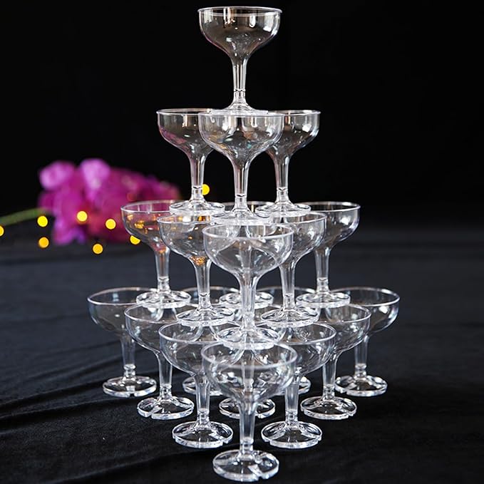EPLTFCH 40 PCS Champagne Tower Glasses, 5 Oz Plastic Champagne Coupe Glasses, Champagne Glasses Plastic Disposable, Clear,...