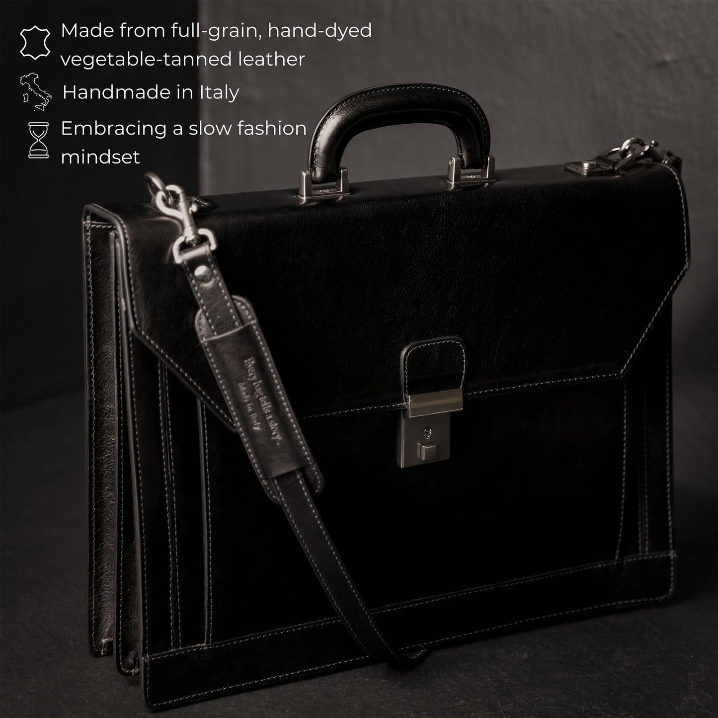 Time Resistance Leather Briefcase - Italian Handmade Laptop Bag - Work Bag for Men and Women - Attache - Computer Bag