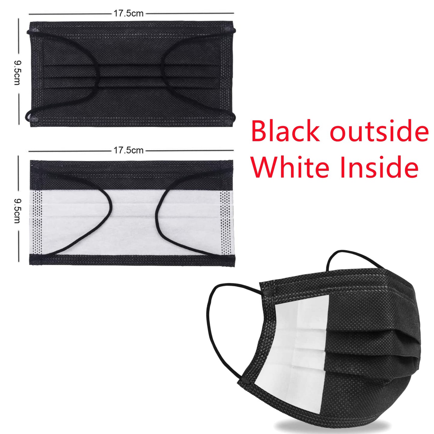 Disposable 50 Pack Face Mask 3 Ply Filter Protection, 50 Disposable Protective Mask (50 Pieces, Black)