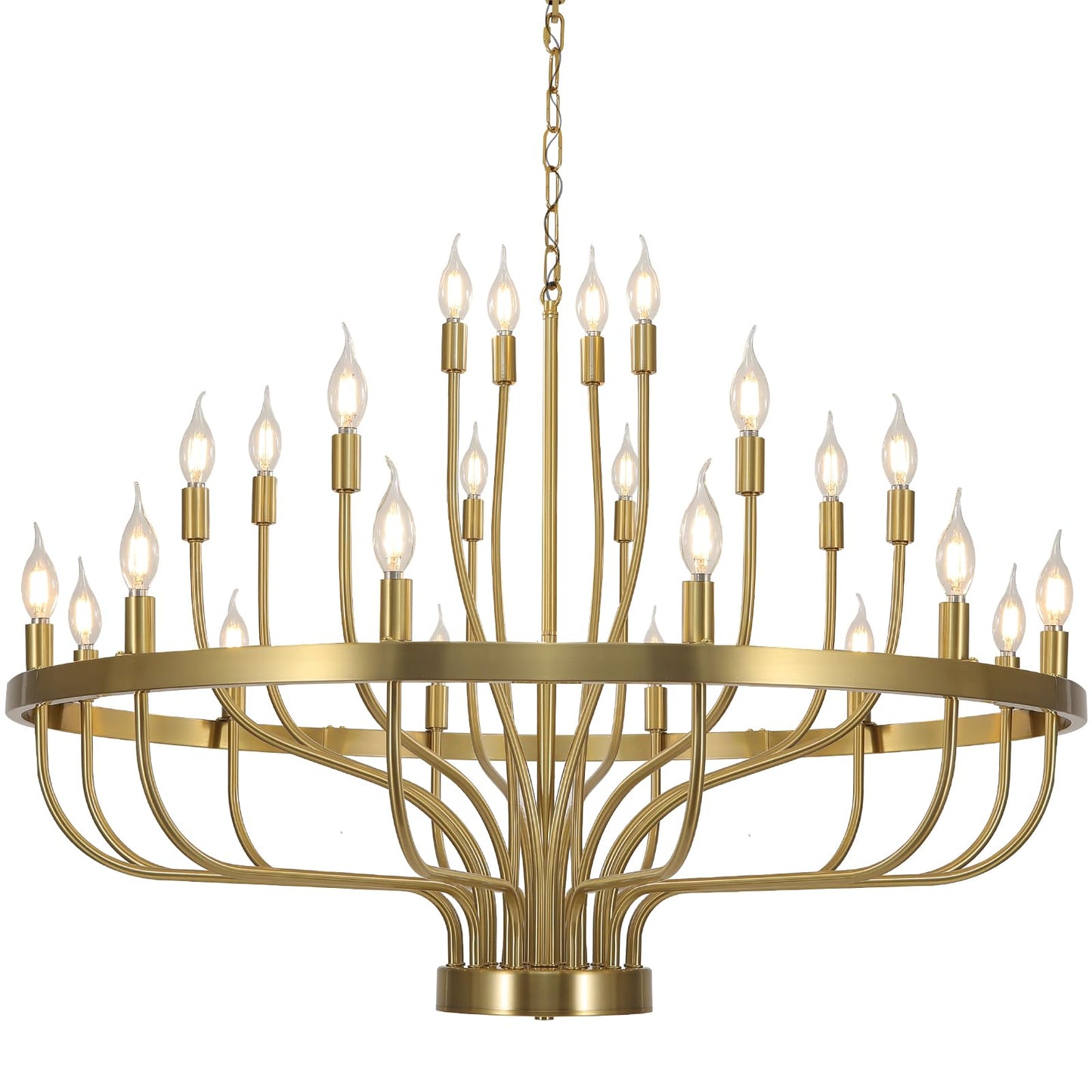 Gold Chandelier 24 Light Large Chandelier for High Ceilings, Farmhouse Wagon Wheel 39in 3-Tier for Dining Room, Hallway, Living Room, Foyer
