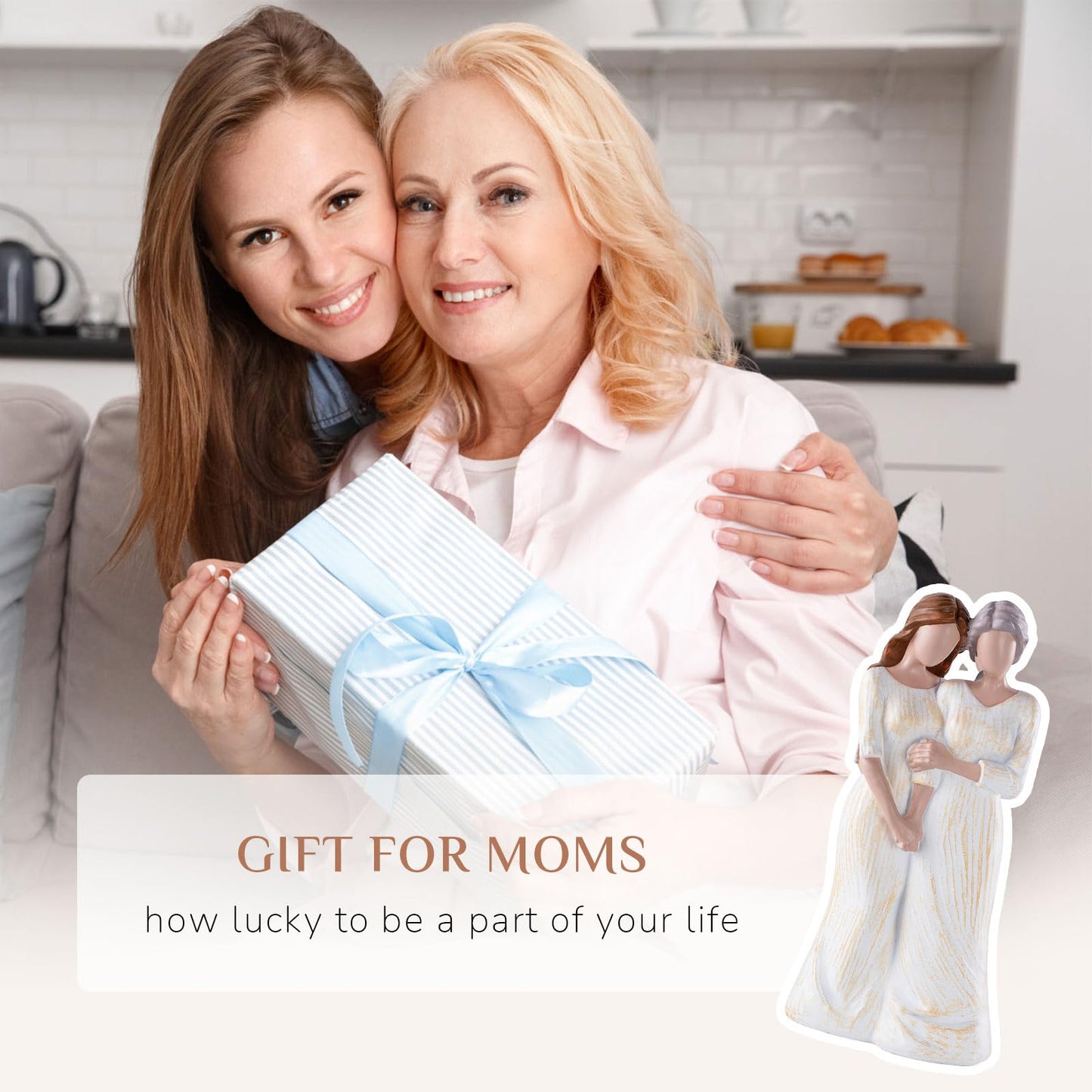 Storieme Birthday Gifts for Mom from Daughter - Mother Daughter Sculpture Keepsake for Mothers Day Christmas - Hand in Hand Figurine Gift to Mother or Daughter