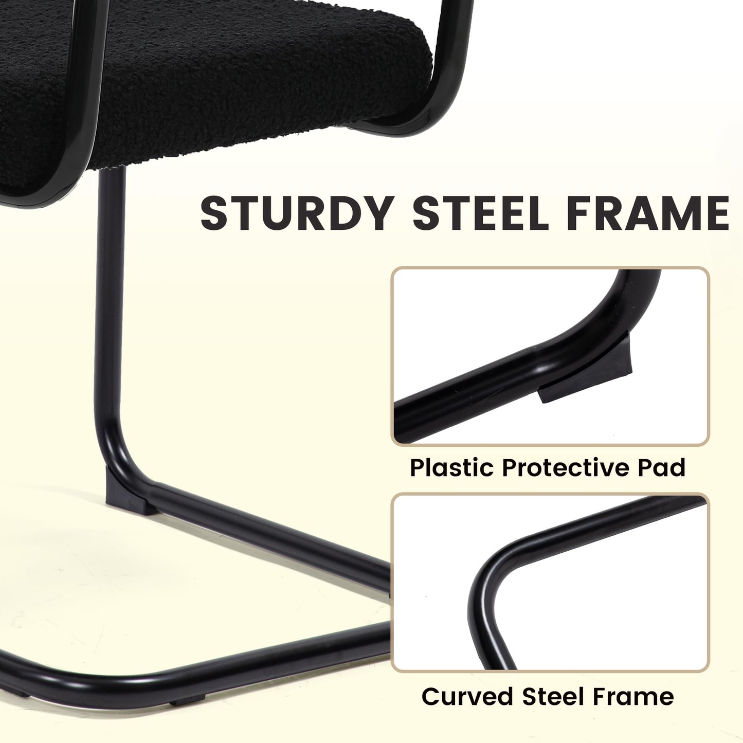 KROFEM Modern Cesca Cane Dining Chairs, Set of 4, Handwoven Rattan Cane Back, Chrome Base, Upholstered Boucle Seat, Ideal for Kitchen or Dining Room, Black