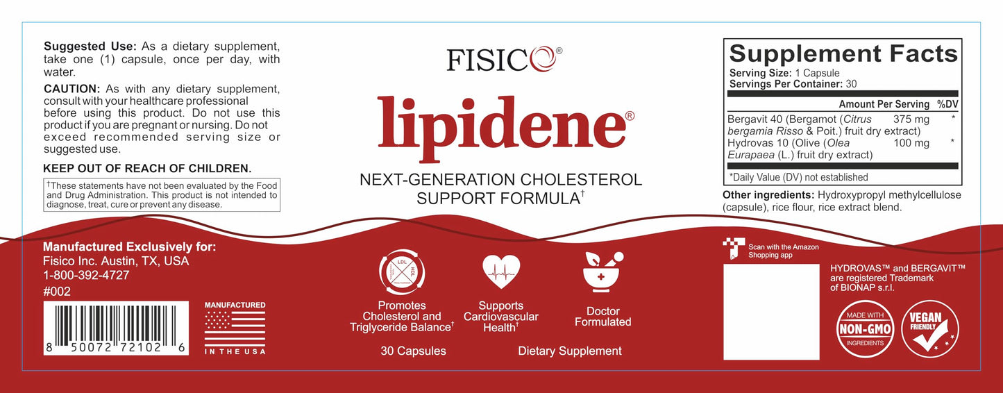 LIPIDENE Cholesterol Support & Heart Health Supplement – Lipid Balance, Cardiovascular Function, Heart Health, Circulation and Arterial Wellness. Contains Bergamot & Olive Fruit Extract – 30 Capsules
