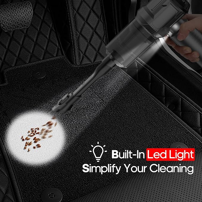 Handheld Mini Car Vacuum Cleaner, 9000Pa Vacuum Cleaner and Air Duster, 120W High Power Hand Held Vacuum with LED Light and Multi-Nozzles for Car, Home, Office, Pet /V01pro Gray