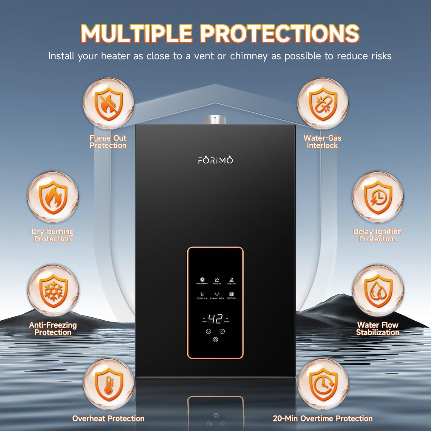 Natural Gas Tankless Water Heater, 4.74 GPM 18L Indoor,Constant propane water heater,Instant Hot Natural Gas Water Heater with Fahrenheit Digital Display,Multi-Protection