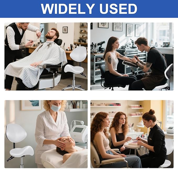 Upgrade Saddle Stool with Back Support, 400lbs Adjustable Salon with Wheels, Wide Thick Seat Padding, Ergonomic Esthetician Seat for Home Office Salon Shop Dentist Clinic, for People 5 Ft To6 Ft Tall