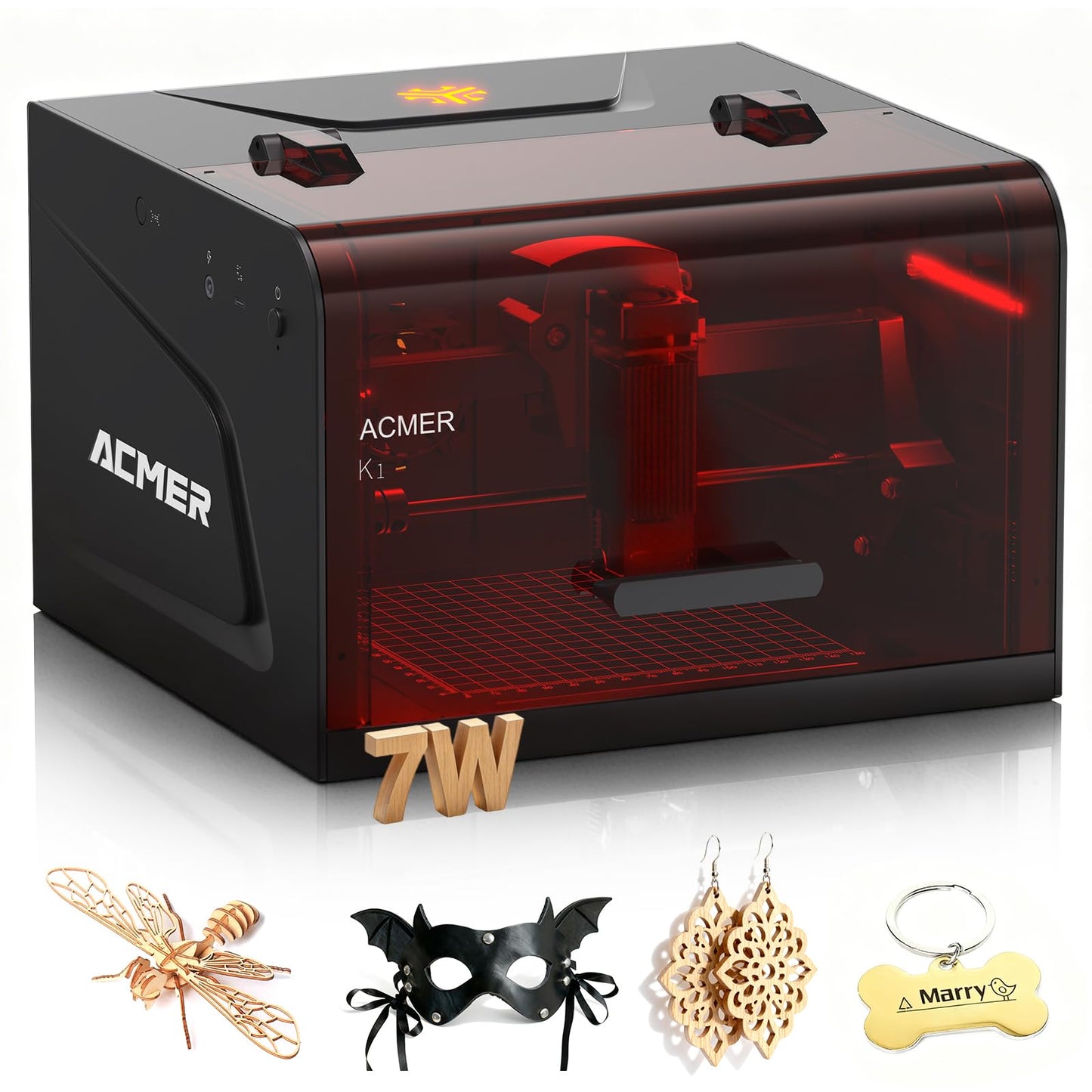ACMER K1 Laser Engraver, 7000mW Desktop Laser Engraving Machine, 150×150mm Work Area, 0.08mm Fine Engraving Spot, Compact Laser Cutter for Wood, Plywood, Acrylic, DIY Crafts & Small Business