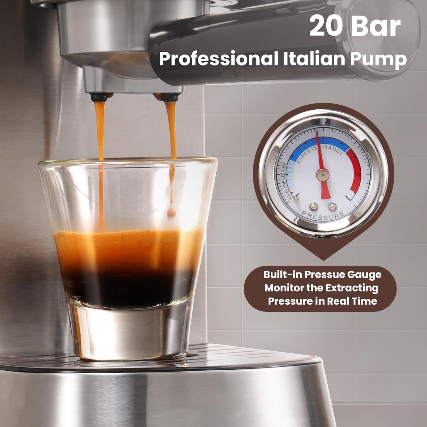 Gevi Espresso Machine 20 Bar, Professional Espresso Maker Latte Machine with Milk Frother, Stainless Steel Expresso Coffee Machines for Home, Compact Cappuccino Machine, Great Gift Choice, Silver