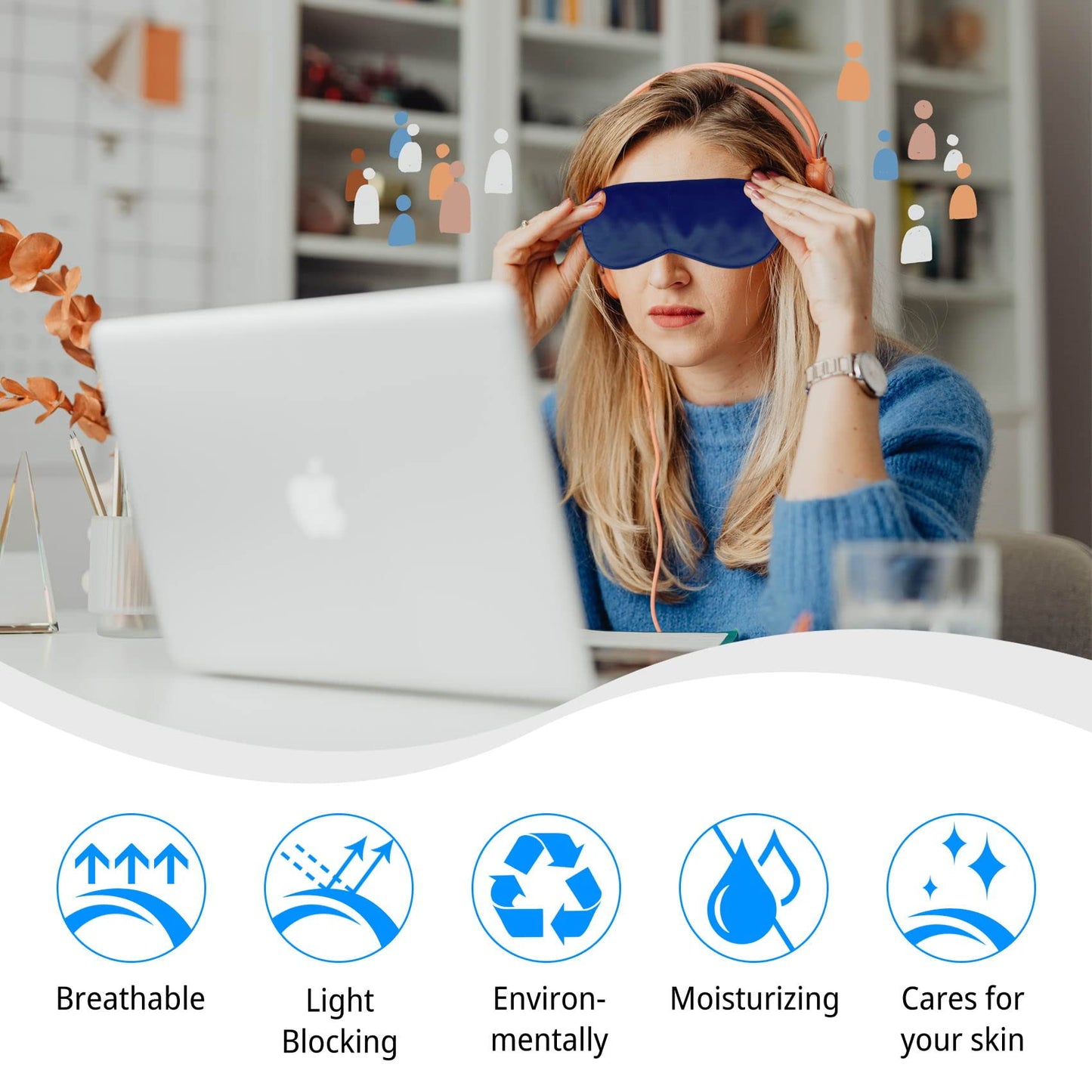 1 Pack Sleep Mask, Silk Eye Mask with Elastic Strap, Blindfold, Soft Silk Sleeping Mask for Girls, Women, Men (Pink)
