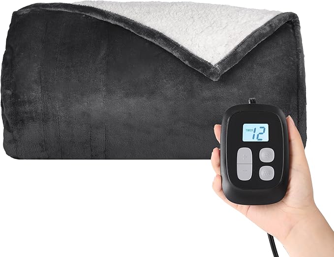 Heated Blanket Electric Blanket King Size 90''x100'' with 10 Heating Levels, 1-12 Hour Auto Shut Off, Machine Washable, Dual Controller Soft Warming Blanket for Couch, Bed, Office - Dark Gray