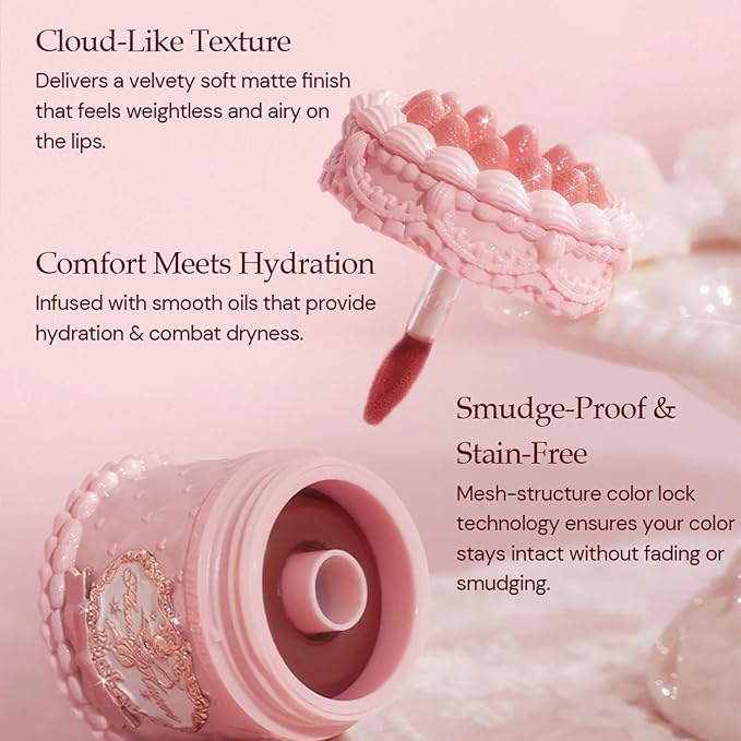 Flower Knows Strawberry Cupid Cake Lip Cream,Velvety-Smooth Matte Liquid Lipstick,Hydrating,Smudge-proof & Stain-Free Lip Stain(V08 Cranberry,0.17 Fl Oz)