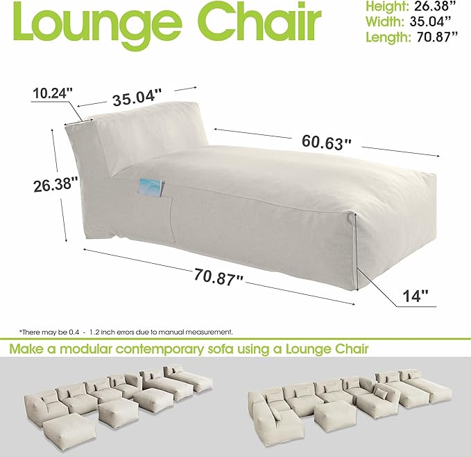 OPEAK Outdoor Bean Bed Chair Sun Lounger, Outdoor Couch Sofa for Patio & Pool, Foam Filling Day Bed Furniture, Comfy Lazy Sofa for Outside, Water-Resistant Seating Lounge Chair, Ivory