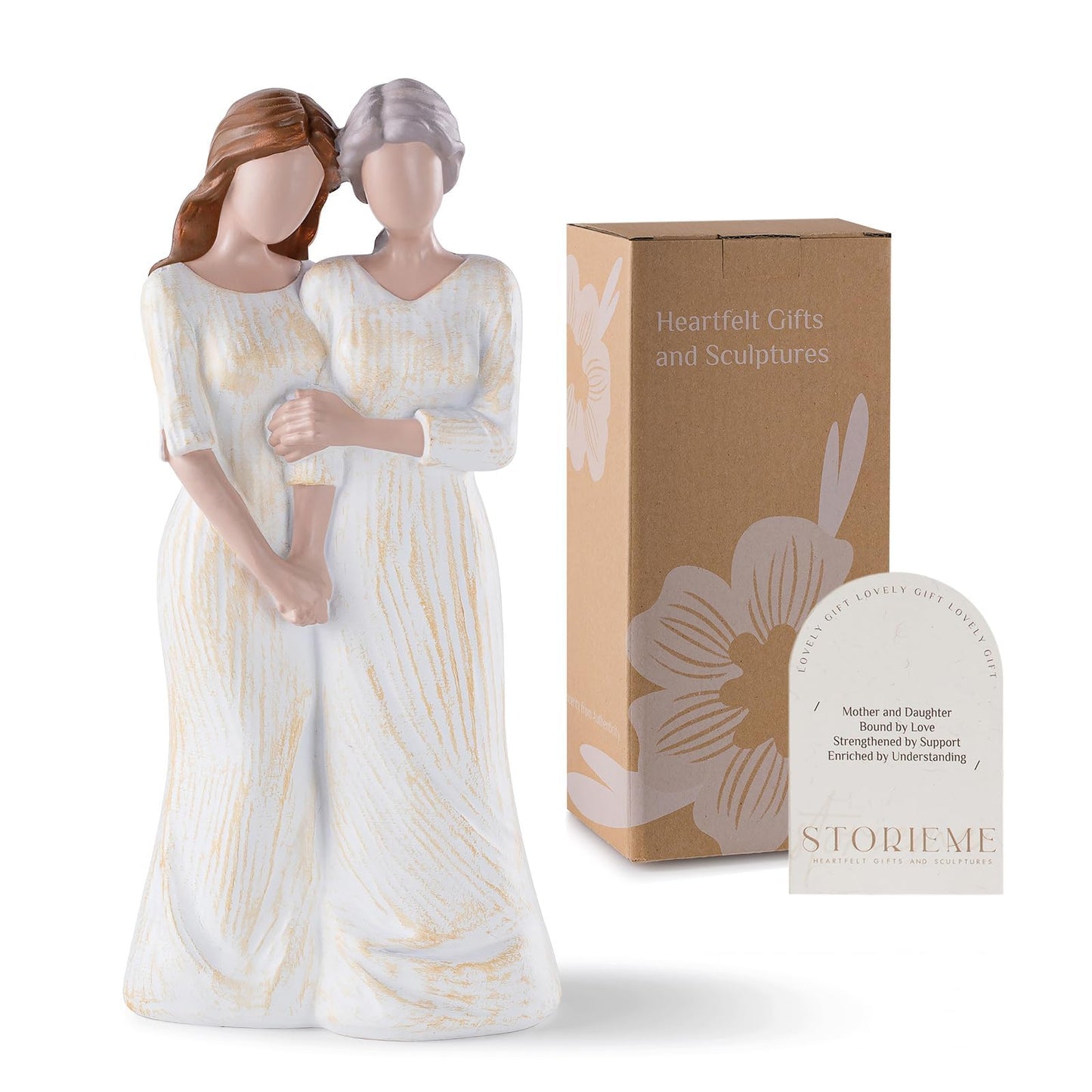 Storieme Birthday Gifts for Mom from Daughter - Mother Daughter Sculpture Keepsake for Mothers Day Christmas - Hand in Hand Figurine Gift to Mother or Daughter