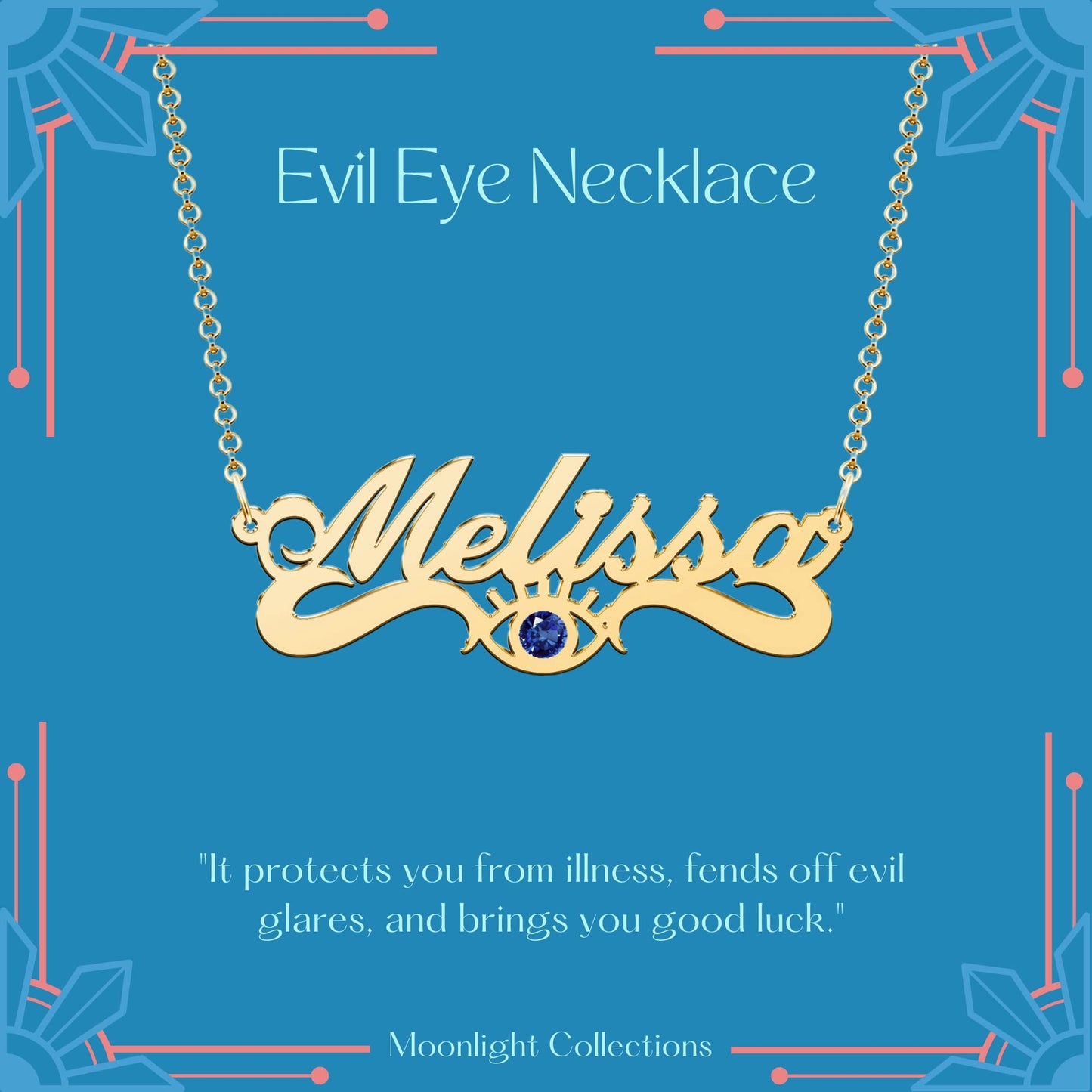 Moonlight Collections Custom Name Necklace Personalized Turkish Evil Eye Necklace Sterling Silver Protection Necklace