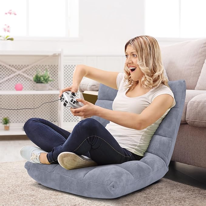 ARLIME Adjustable Floor Chair, 14-Position Lazy Sofa Chair with Back Support & Thick Padding, Portable Foldable Floor Couch for Adults, Kids, Use in Bedroom, Living Room, Home Theater (Grey)