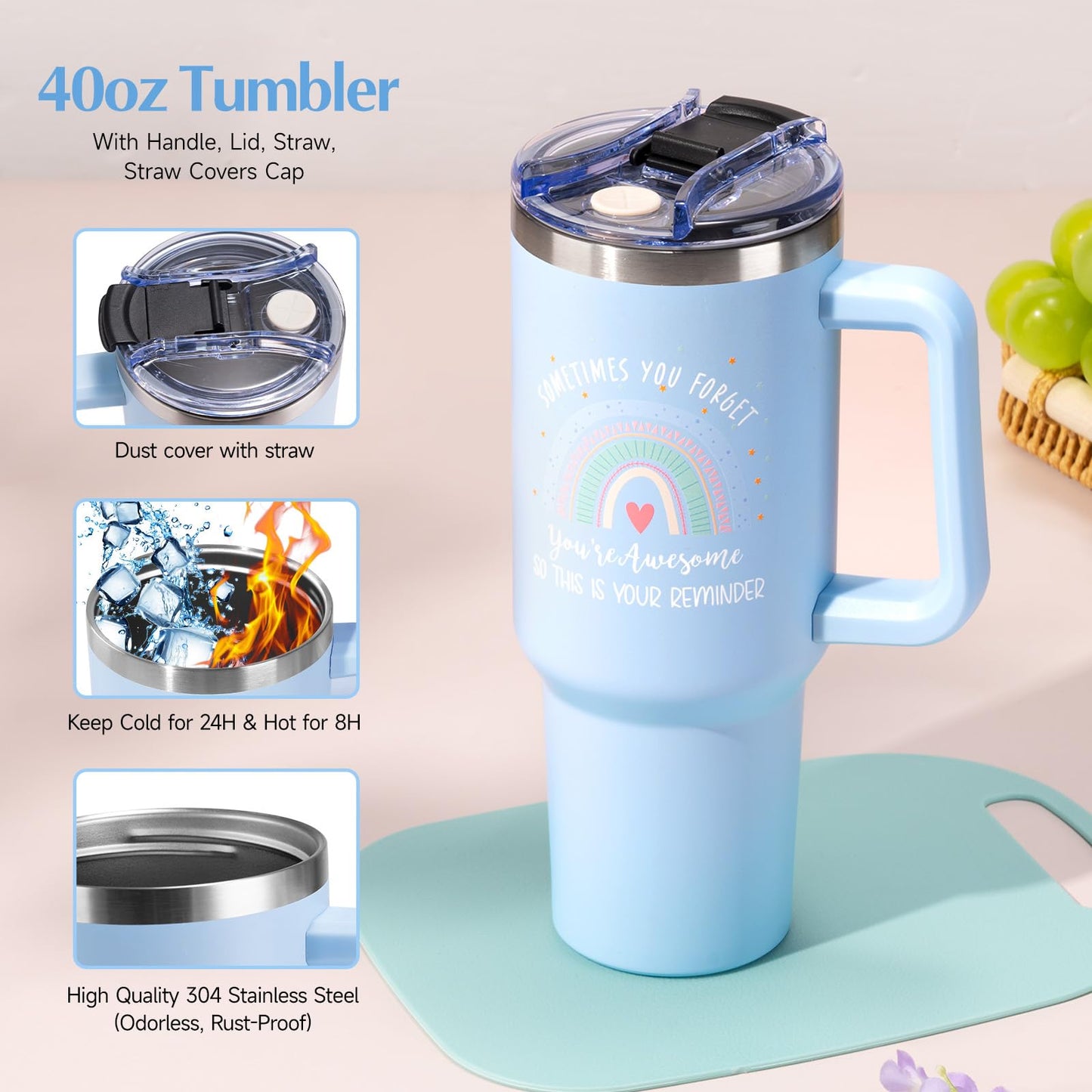 Birthday Gifts for Women, Unique Self Care Gifts Get Well Soon Basket, Christmas Relaxing Spa Gift Care Package w/ Flannel Blanket 40 oz Tumbler, Mothers Day Gifts for Mom Her Sister Friend