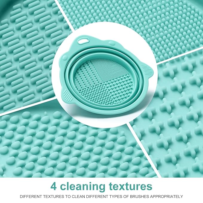 Makeup Brush Cleaner, Etercycle Foldable Silicone Brush Cleaner Bowl Srubber, Portable Washing Tools for Makeup Brush,Powder Puff,Sponge (Green)