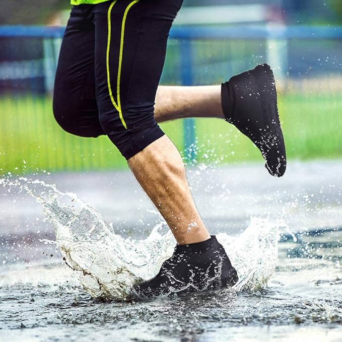 Silicone Waterproof Shoe Covers, Upgrade Reusable Overshoes with Zipper, Resistant Rain Boots Non-Slip Washable Protection for Women, Men (M (Women 5-7, Men 5-6), Black)
