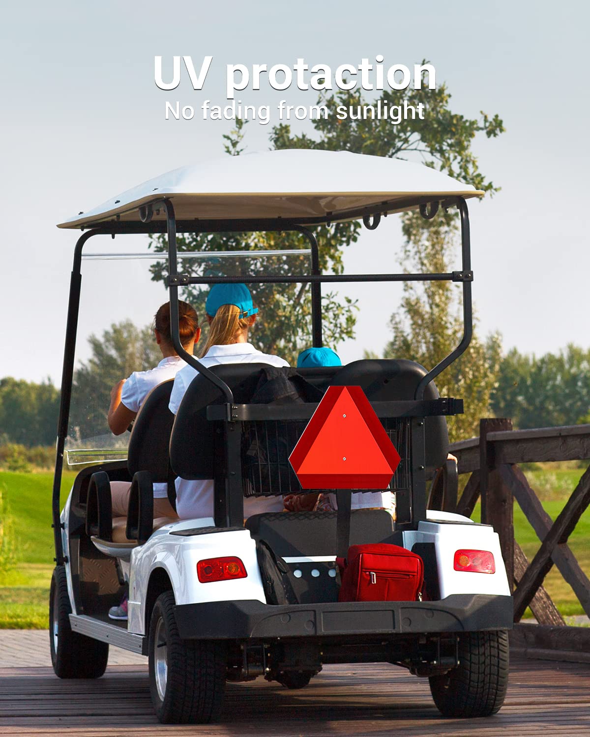 SWEETAPRIL Slow Moving Vehicle Sign, Rust Free Aluminum Slow Moving Vehicle Triangle Signs, 14"X16", 40-Mil Thick Diamond Grade Reflective For Golf Cart, For Golf Cart, Tractor, Utv, Safety Signs