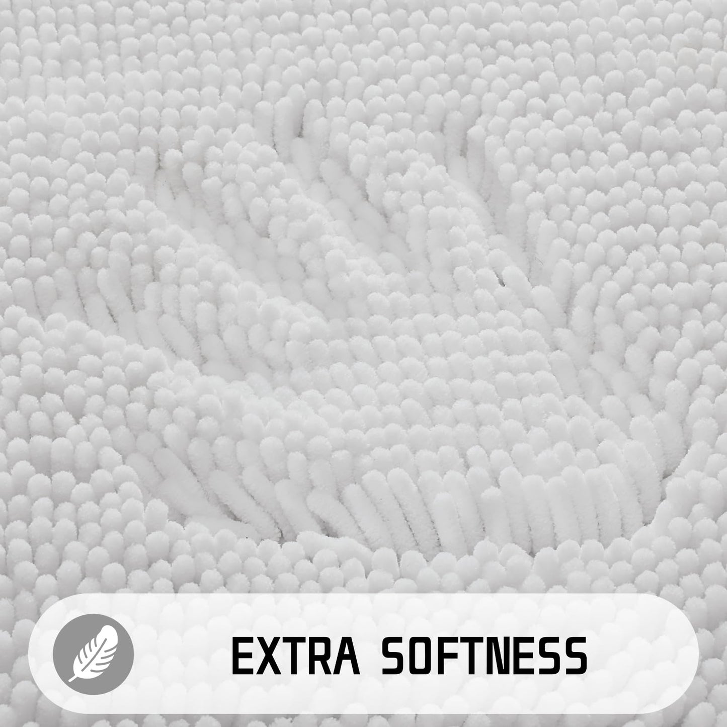 Yimobra Chenille Bathroom Rugs - 24"x17" Super Luxury Soft & Absorbent Quick Dry - Non Slip Bath Mat for Tub Shower - Machine Washable - Bright White
