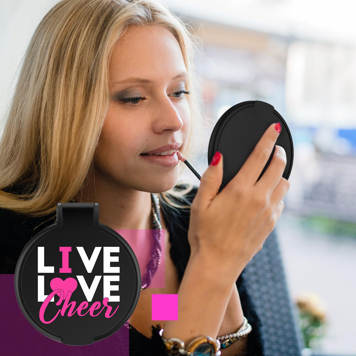 Wenqik 50 Pcs Cheerleader Mirror Gifts Bulk Cheerleading Compact Mirror Cheer Party Favors Folding Pocket Portable Makeup Mirror