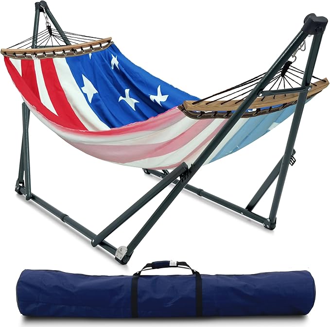 Tranquillo Sturdy Steel Hammock with Stand Premium Cotton Canvas Hammock, 600 lbs Capacity Hammock Stand Folding, Portable...