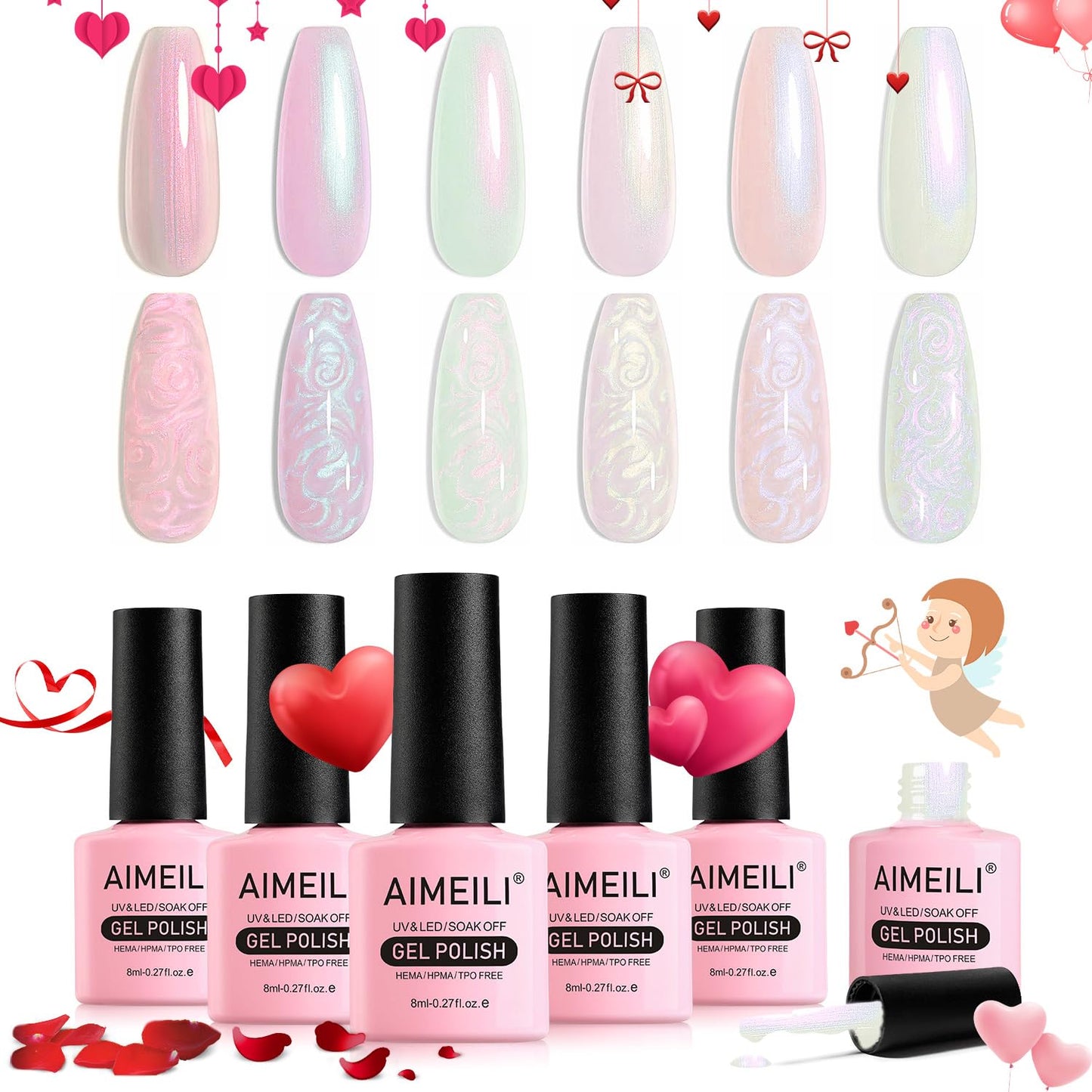 AIMEILI Gel Nail Polish Soak Off U V LED Hema Free Pearl Gel Polish Colors for Nail Art DIY Gel Nail 6 x 8 ML-Kit Set 43