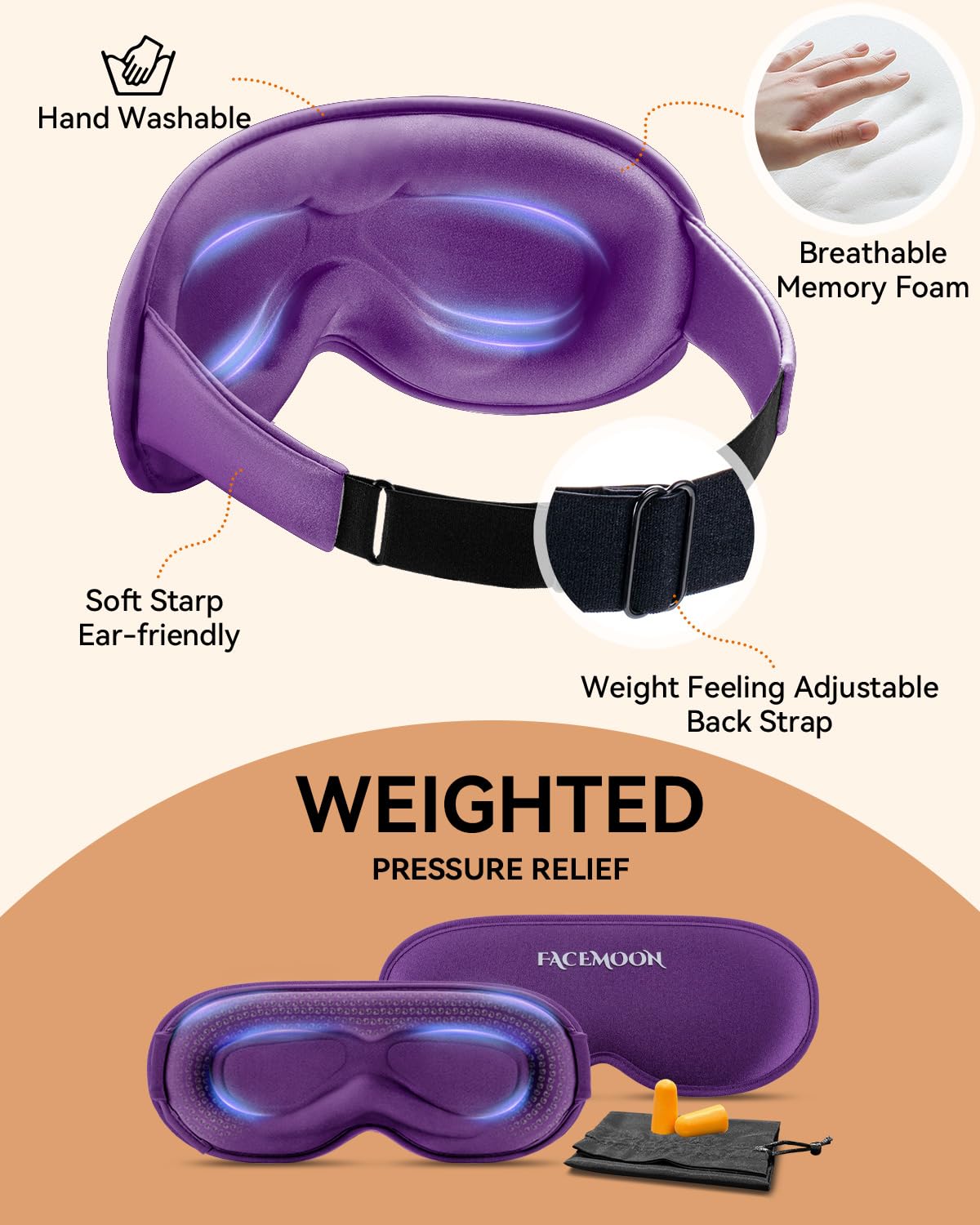 Blackout Eye Mask for Deep Sleep, 3D Weighted Sleep Mask for Women, Zero Pressure, Perfect for Airplane Travel, Meditation, Yoga, Postpartum Rest & Relaxation, Purple