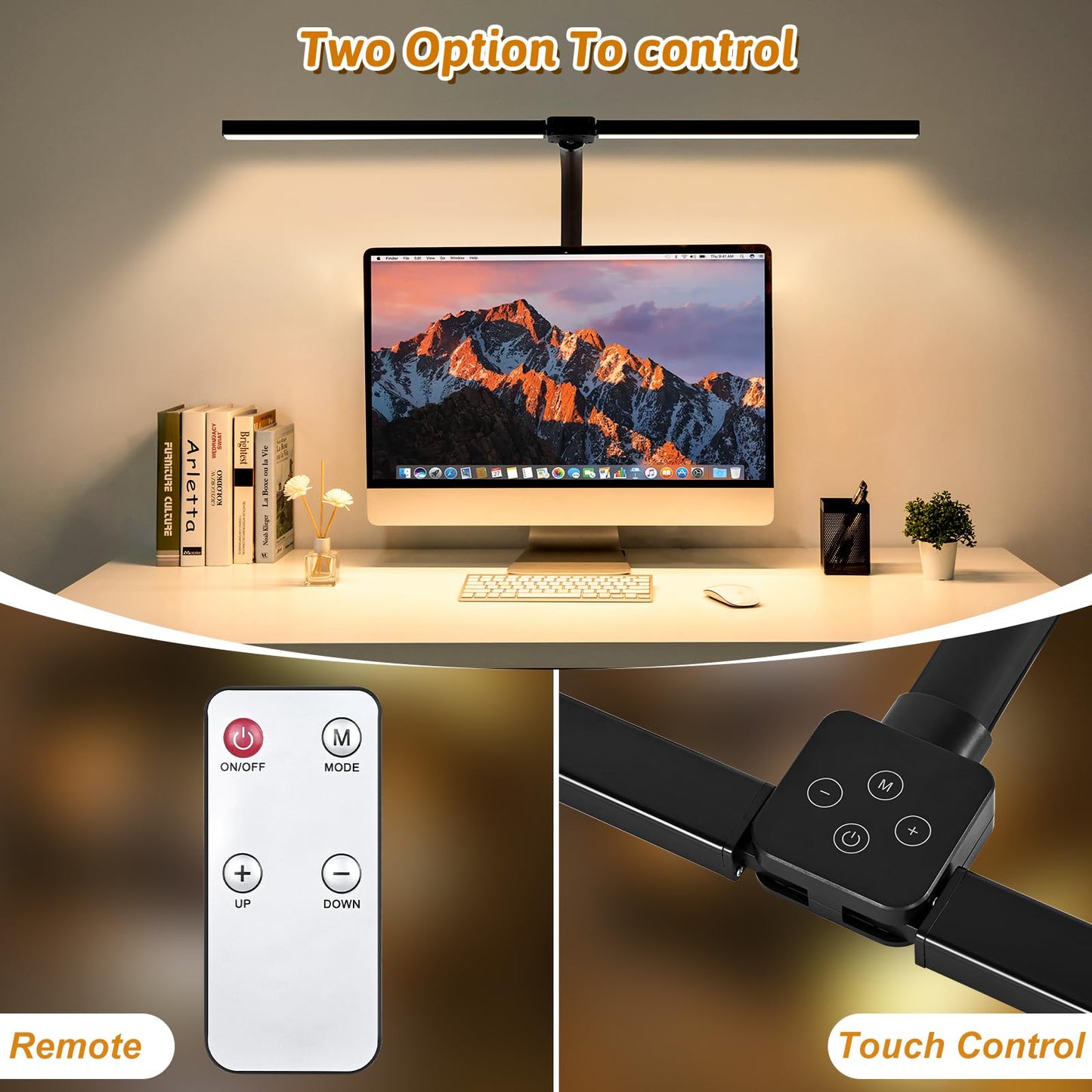 MACASA Double Head LED Desk Lamp with Remote Control for Home Office 24W Brightest Computer Desk Light for Workbench Drafting Architect Study Reading with Anti-Glare Cover