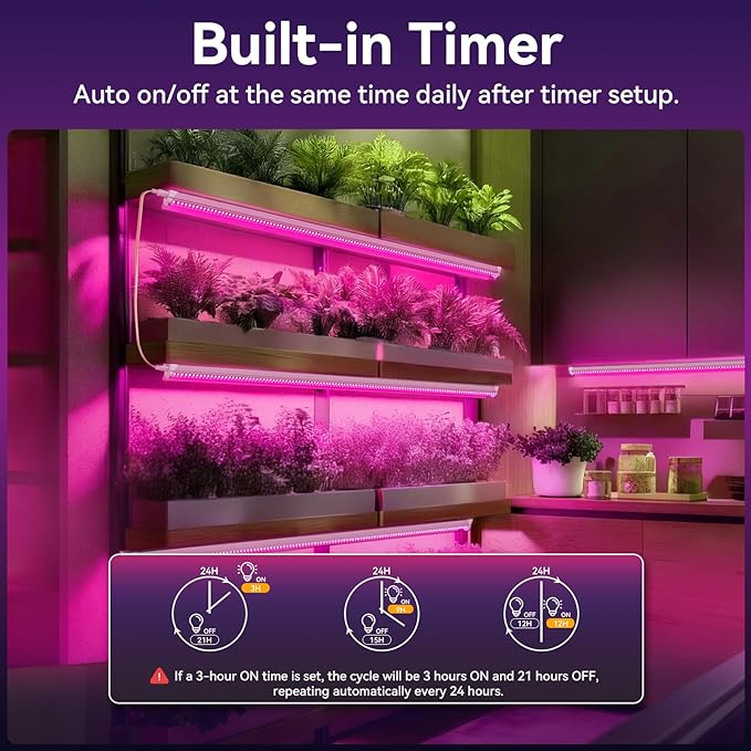 3FT Plant Grow Light, Super Bright Plant Lights for Indoor Growing, Full Spectrum, with ON/Off Switch & Timed Function, Pinkish