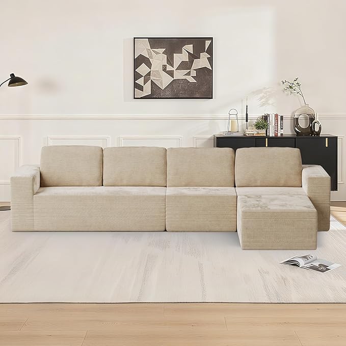 Furnify 30" Modular Upholstered Foam Couch, Upholstered Floor Sofa Couch with Pillow, Bean Bag Chair for Bedroom Living Room, No Assembly Required (Corduroy Fabric, Beige)