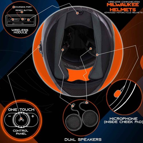 Milwaukee Helmets H520 Titanium and Red Chit-Chat Full Face Wireless Motorcycle Helmet-Stream Music-Phone Calls - Large