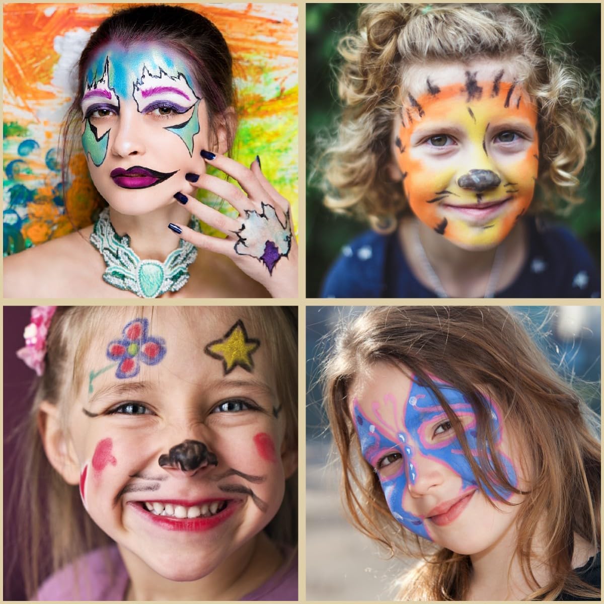 Face Painting Kit for Kids - 15 Color Large Water Based Makeup Paints with Stencils, 2 Brushes, Halloween Makeup Kit, Safe Professional Body & Face paint Kit