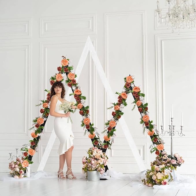 2 Pack Artificial Peony Flower Garland - 6ft Silk Peony Garland Flower Vine Silk Roses Flowers for Wedding Arch Party Table Decor (Orange)