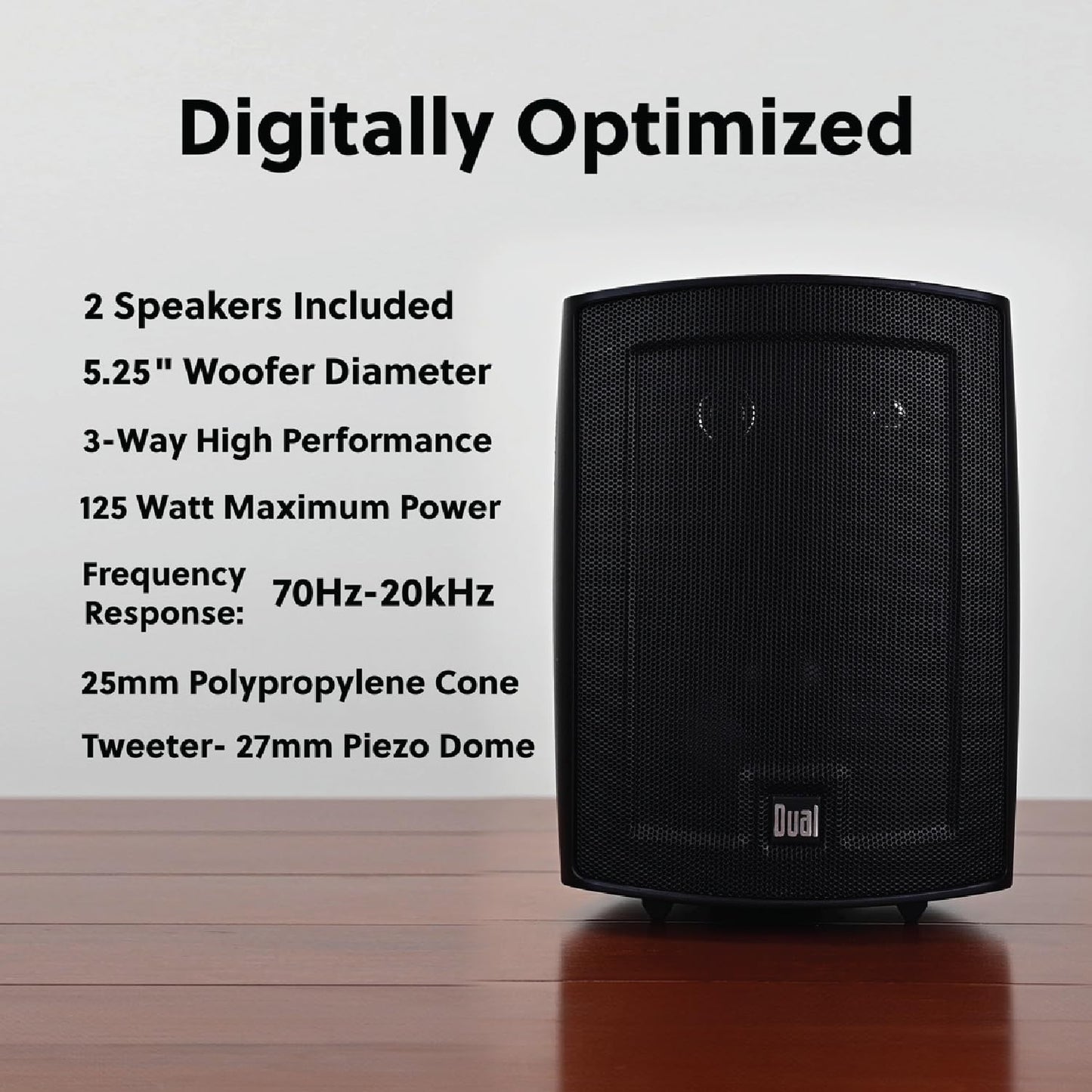 Dual Electronics Lu53Pb 5.25 3-Way High Performance Outdoor Indoor Wired Speakers | Effortless Set Up | Home, Pool, Patio, Garag
