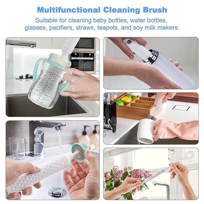 Electric Bottle Brush, 4 Piece Bottle Brush Set with Baby Bottle Brush Cleaner, Nipple Brush, Pacifier Cleaner, Straw Cleaner Brush, Gifts for Newborns and Mothers, White