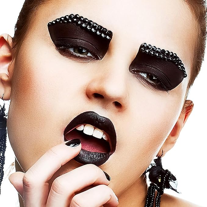 Self Adhesive Face Gems and Pearls for Makeup, Festival Jewels, Hair Gems, Rhinestone Stickers for Face, Eye, Makeup, Nail, Body, Crafts 3/4/5/6 mm 975Pcs (13.gem_Black)