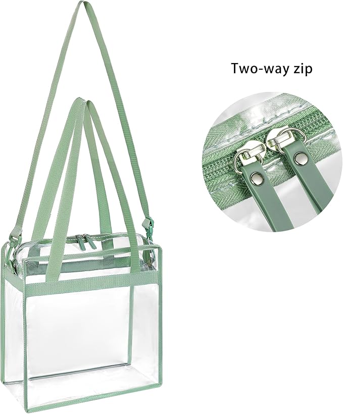 BAGAIL Clear Bags 12x6x12 Stadium Approved Clear Tote Bag with Zipper Closure Crossbody Shoulder Bag with Adjustable Strap
