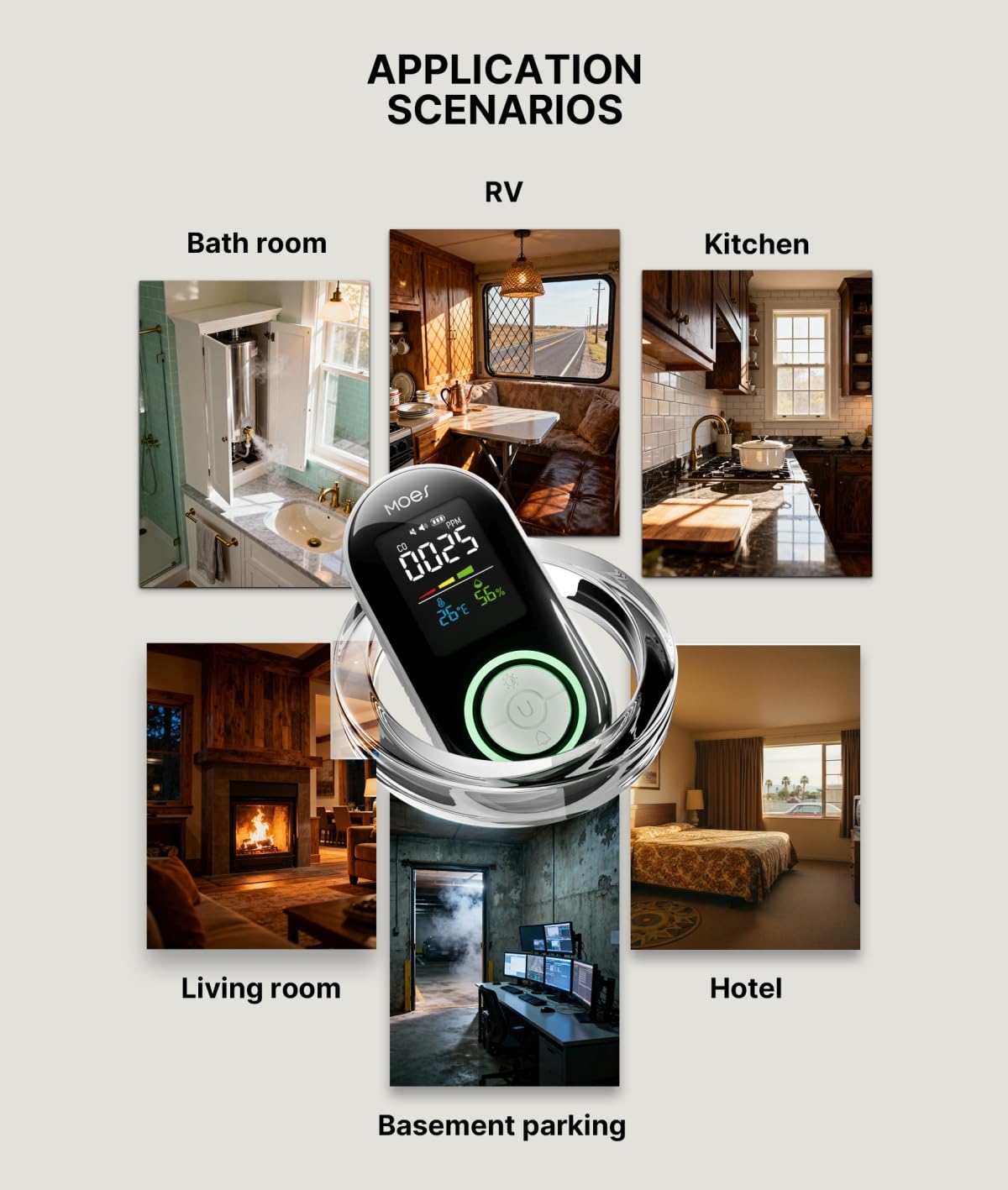 MOES Carbon Monoxide Detector Plug in, Backup Battery Digital CO Detector with Real-Time Display for CO Level, Temp & Humidity, Compact Plug-and-Play CO Alarm for Home, Apartment, RV & Travel
