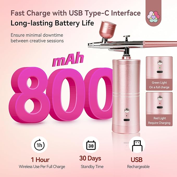 SAVILAND Super-Stable Airbrush Kit: 25 PSI Precision Airbrush for Nails Recharge Dual-Mode Airbrush Gun 0.3mm Nozzle Airbrush Machine Makeup Protable Airbrush Gel Nail Ombre French Paint Nail Art