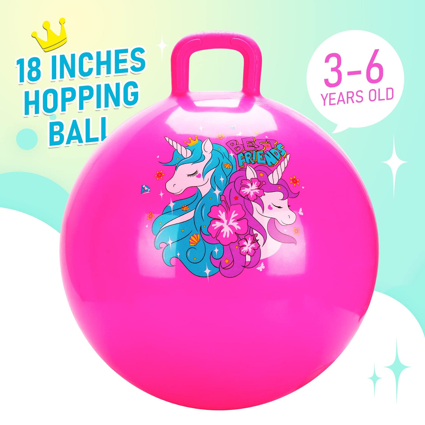 U&C Planet Hopper Ball 18 inches Bouncy Ball with Handle for Kids Age 3-6 Hoppity Hop Sit and Bounce Jumping Hopping Toy with Pump and Gift Box Great Gift for Birthday Christmas, Pink