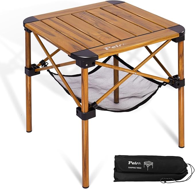Peirhw Folding Camping Table, Portable Lightweight Aluminum Camp Table Roll Up Top with Storage Net for Outdoor, Camping, ...